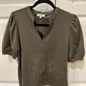 Another Love Olive Puff Sleeve Blouse